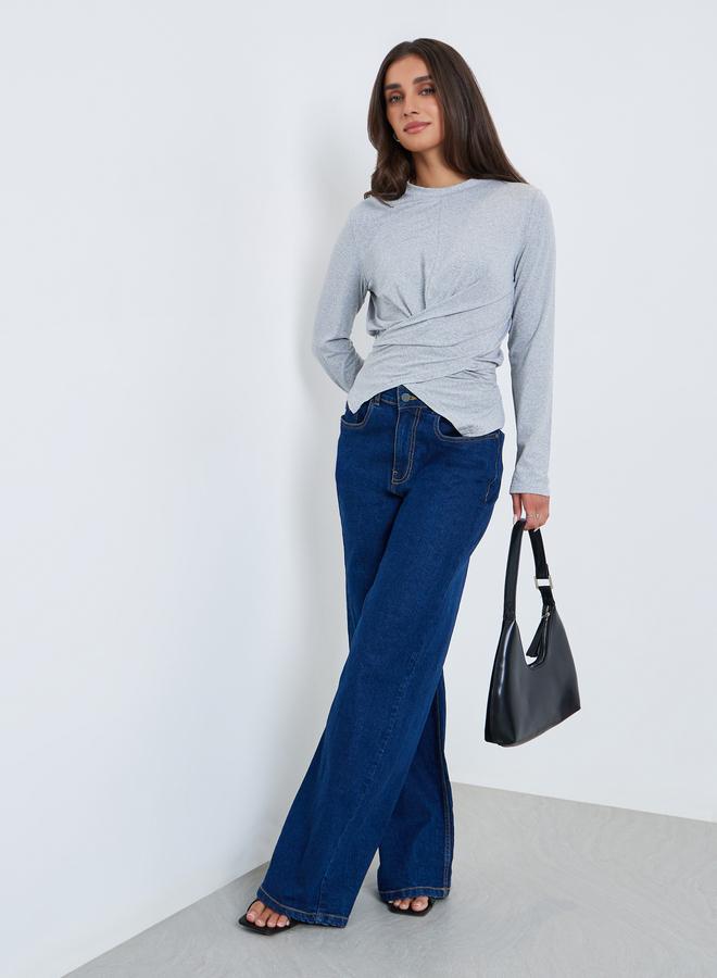 Styli Women Grey Long Sleeve Wrap Top - Image 2