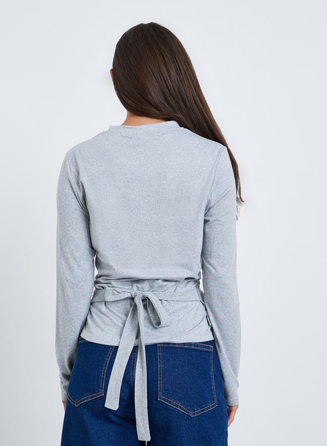 Styli Women Grey Long Sleeve Wrap Top - Image 4