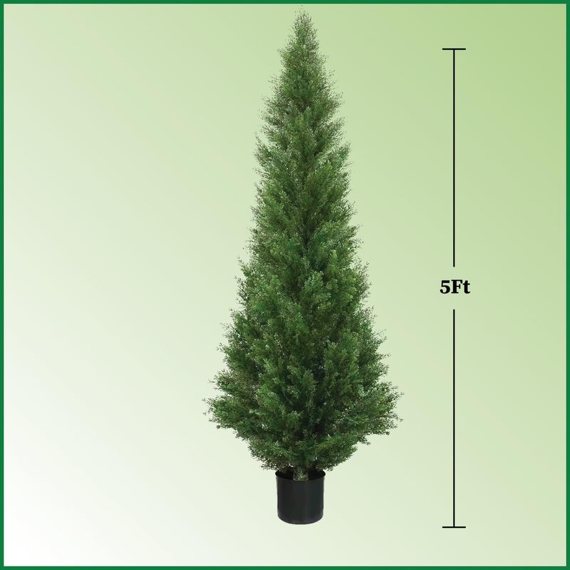 Silk Tree Warehouse Two 5 Foot Outdoor Artificial Cedar Topiary Trees Potted Plants Two Peace Construction - Image 2