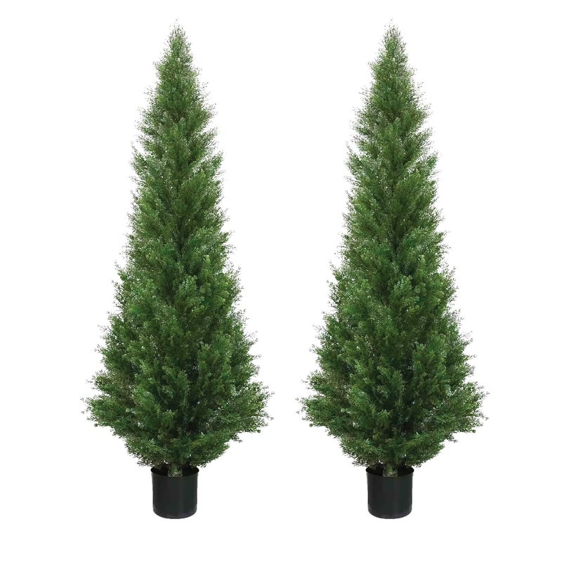 Silk Tree Warehouse Two 5 Foot Outdoor Artificial Cedar Topiary Trees Potted Plants Two Peace Construction - Image 1