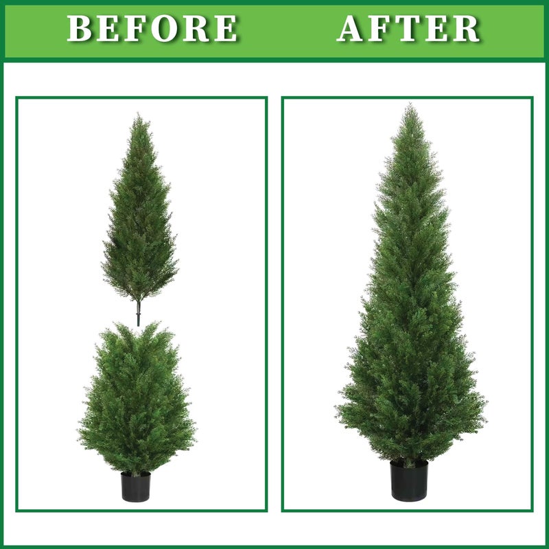 Silk Tree Warehouse Two 5 Foot Outdoor Artificial Cedar Topiary Trees Potted Plants Two Peace Construction - Image 3