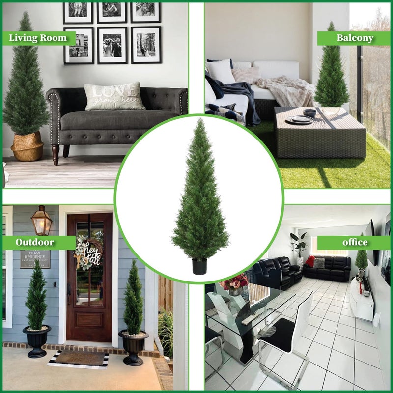 Silk Tree Warehouse Two 5 Foot Outdoor Artificial Cedar Topiary Trees Potted Plants Two Peace Construction - Image 5