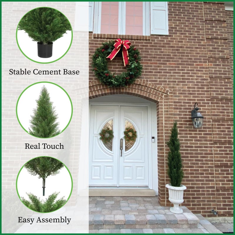 Silk Tree Warehouse Two 5 Foot Outdoor Artificial Cedar Topiary Trees Potted Plants Two Peace Construction - Image 4