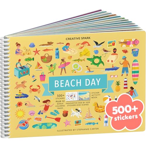 CUPKIN Beach Day 500 Kids Sticker Book by Cupkin Fun Toddler Travel Activity Coloring and Sticker Book Road Trip Essentials 12 Coloring Pages 12 Side by Side Scenes for Ages 28 Years - Image 1