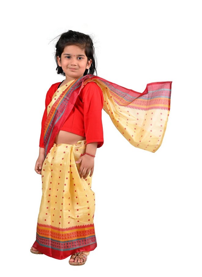 BookMyCostume BookMyCostume Bihu Dance Sari Assamese Indian State Kids Fancy Dress Costume for Girls 4-5 years  - Image 4
