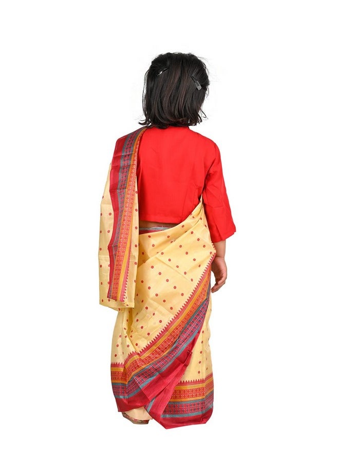 BookMyCostume BookMyCostume Bihu Dance Sari Assamese Indian State Kids Fancy Dress Costume for Girls 4-5 years  - Image 3