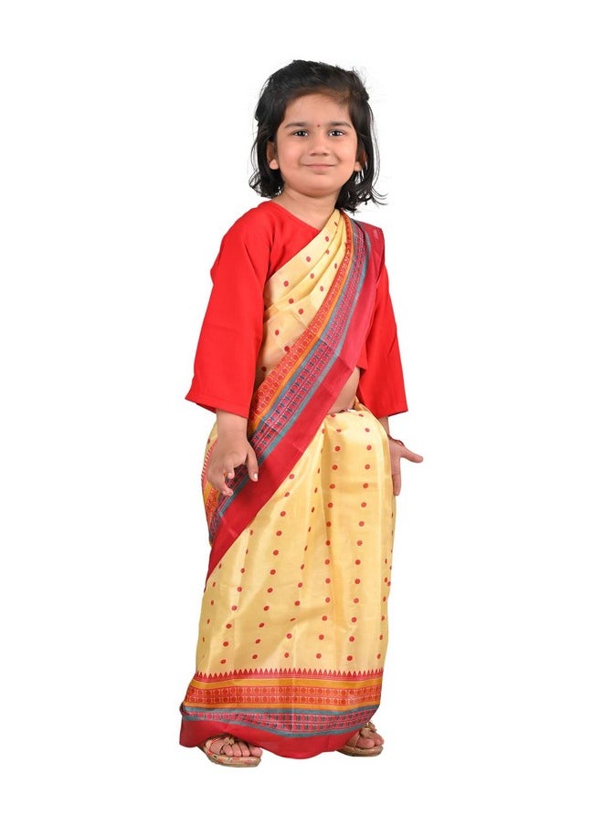 BookMyCostume BookMyCostume Bihu Dance Sari Assamese Indian State Kids Fancy Dress Costume for Girls 4-5 years  - Image 2
