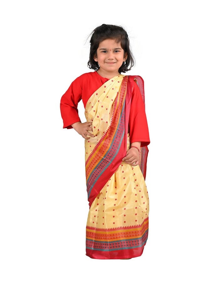 BookMyCostume BookMyCostume Bihu Dance Sari Assamese Indian State Kids Fancy Dress Costume for Girls 4-5 years  - Image 1