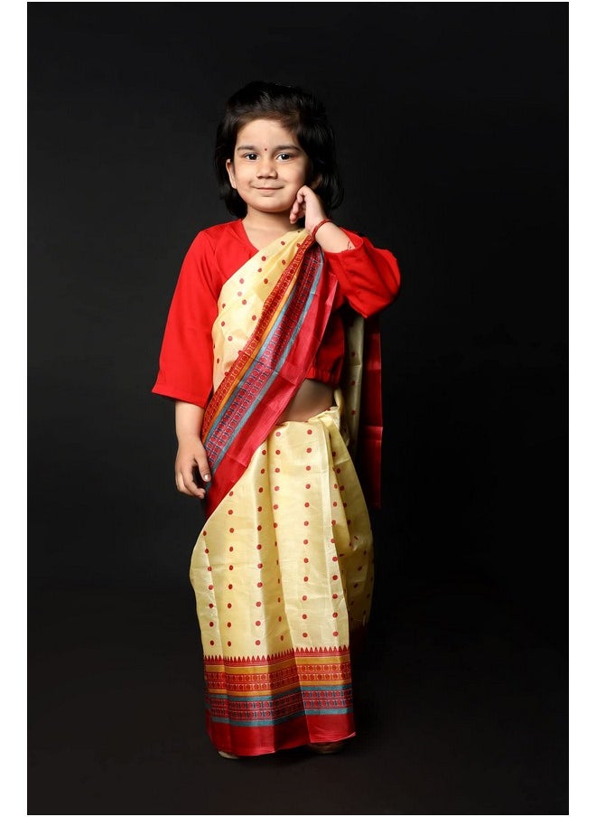 BookMyCostume BookMyCostume Bihu Dance Sari Assamese Indian State Kids Fancy Dress Costume for Girls 4-5 years  - Image 5