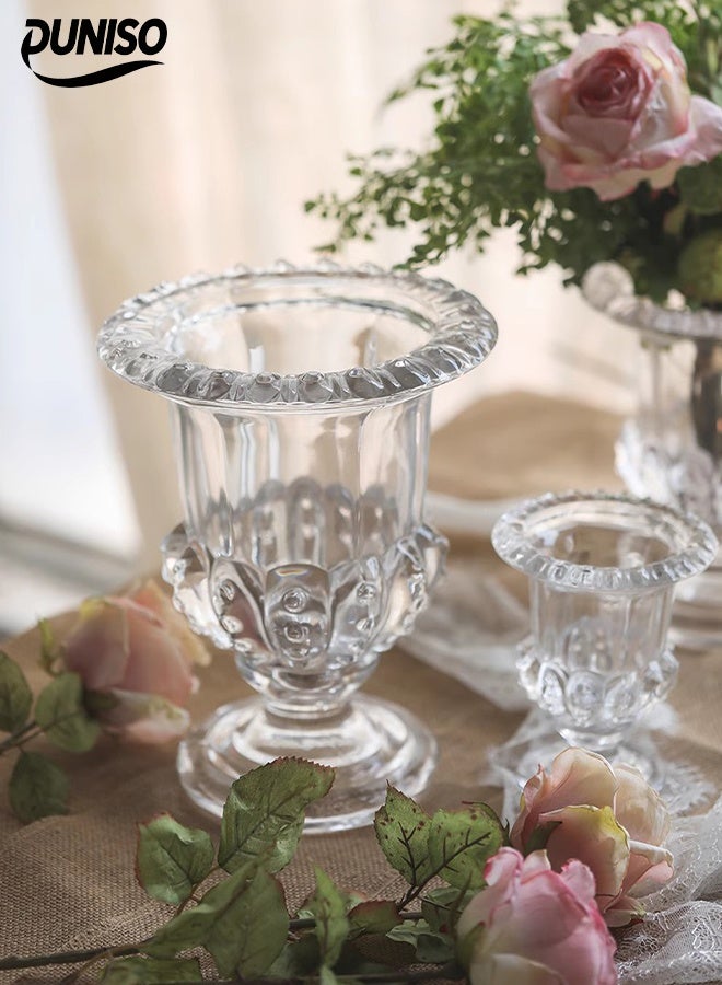 DUNISO Embossed Glass Vase，Crystal Glass Ribbed Footed Flower Vase，Ribbed Decorative Vases for Home Decor，Clear Pedestal Vases for Centrepieces Wedding Birthday Anniversary Events Table Décor  - Image 5