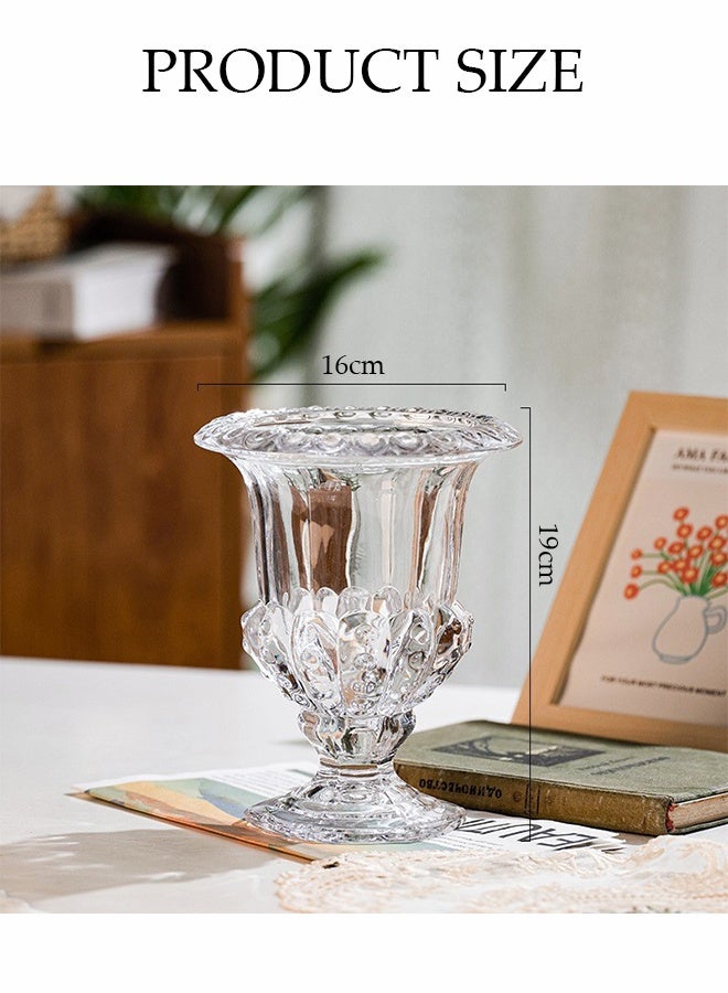 DUNISO Embossed Glass Vase，Crystal Glass Ribbed Footed Flower Vase，Ribbed Decorative Vases for Home Decor，Clear Pedestal Vases for Centrepieces Wedding Birthday Anniversary Events Table Décor  - Image 2