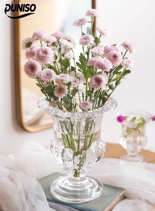DUNISO Embossed Glass Vase，Crystal Glass Ribbed Footed Flower Vase，Ribbed Decorative Vases for Home Decor，Clear Pedestal Vases for Centrepieces Wedding Birthday Anniversary Events Table Décor  - Image 3
