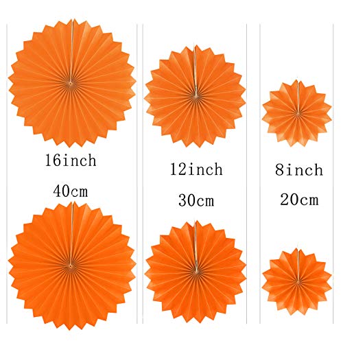 AKIO CRAFT Black Orange Party Hanging Paper Fans Decorations - Halloween Birthday Baby Shower Graduation Wedding Carnival Party Ceiling Hangings Photo Booth Backdrops Decorations, 12pc - Image 3