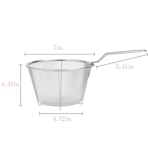 ZHQZZPH 7 Inch Stainless Steel Fryer Basket | Replacement Accessory Round Wire Deep Fryer Basket with Foldable Handle - Durable & Easy Cleaning Frying Tool for Restaurants, Home Kitchens - Image 2