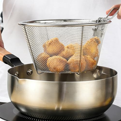 ZHQZZPH 7 Inch Stainless Steel Fryer Basket | Replacement Accessory Round Wire Deep Fryer Basket with Foldable Handle - Durable & Easy Cleaning Frying Tool for Restaurants, Home Kitchens - Image 5