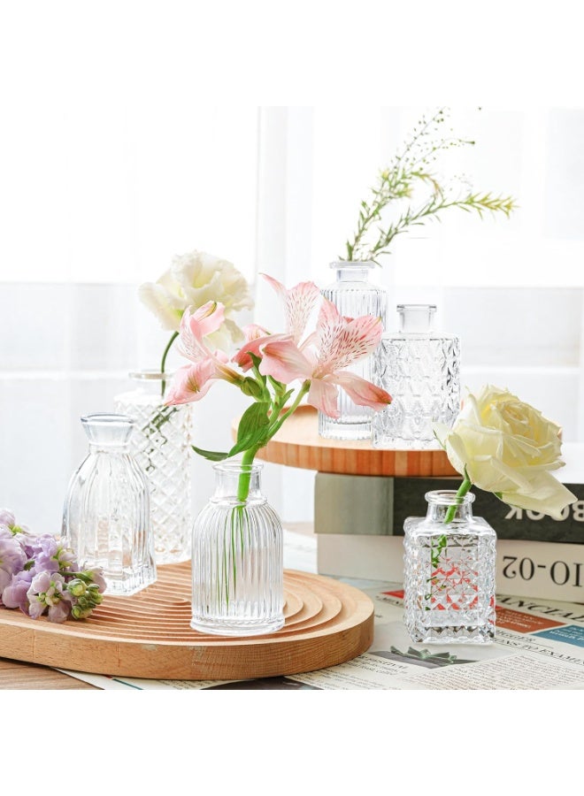 Y&D طقم مزهريات زجاجية Y&D عدد 12، مزهريات صغيرة شفافة بالجملة، مزهرية زهور صغيرة لمراكز الزينة، زجاجة عتيقة لتزيين الطاولات، ديكور زفاف، استقبال، منزل (شفاف) - Image 4