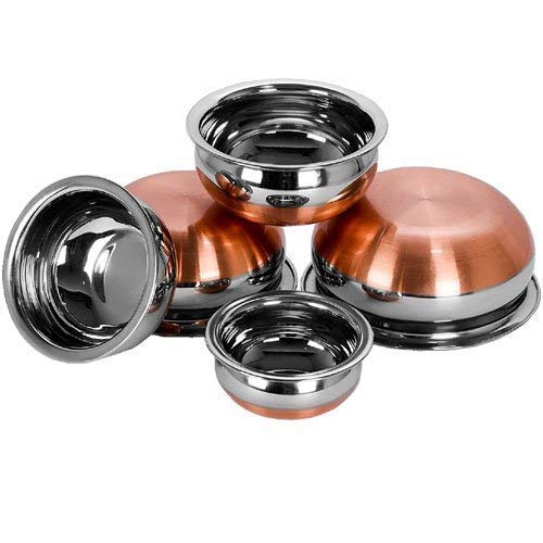 Nirvika Stainless Steel Handi Set Copper Bottom Handi Kitchen Serving,Cooking Bowl saucepot Milk pan Set 5-Pieces | Biryani Handi (Without lid) Size:- 500ml, 800ml, 1000ml, 1200 ml, 1500 ml - Image 3