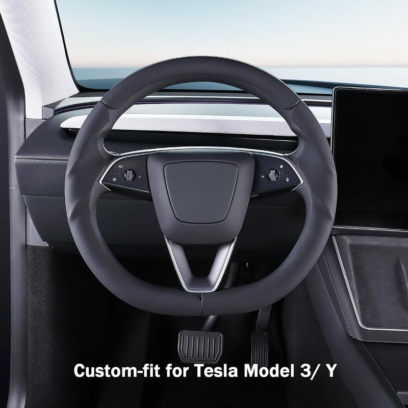 Aotoyou غطاء عجلة القيادة لطراز تسلا Model 3 من عام 2024 حتى الآن، موديلات Highland/Tesla Model Y Juniper لعام 2025 حتى الآن، غطاء عجلة قيادة من الجلد لطراز تسلا Model 3 موديلات Highland/Y Juniper، لون أسود - Image 2