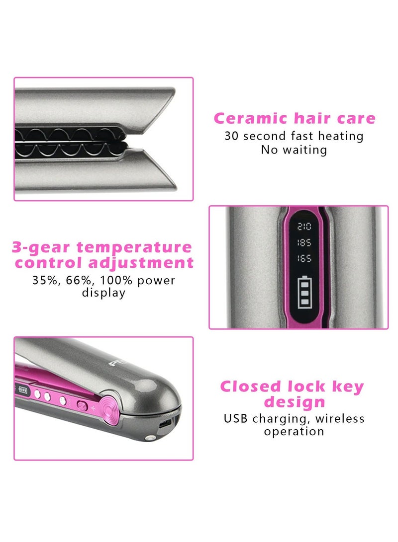 XiuWoo 2 in 1 Cordless Hair Straightener and Curler, USB Rechargeable Travel Straightener, Portable Wireless Ceramic Styler with Holder Fast Heat Up 3 Levels Adjustable Temps, 4800mA Battery - Image 4