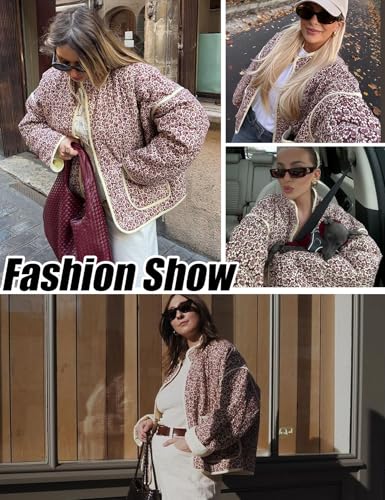 Yimoon Women's Cropped Puffer Quilted Jacket Vintage Floral Print Open Front Lightweight Short Jacket Outwear - Image 5