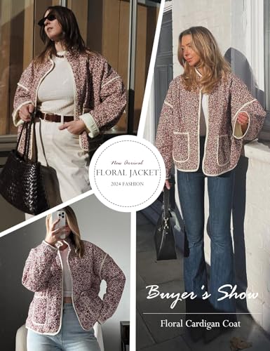 Yimoon Women's Cropped Puffer Quilted Jacket Vintage Floral Print Open Front Lightweight Short Jacket Outwear - Image 4