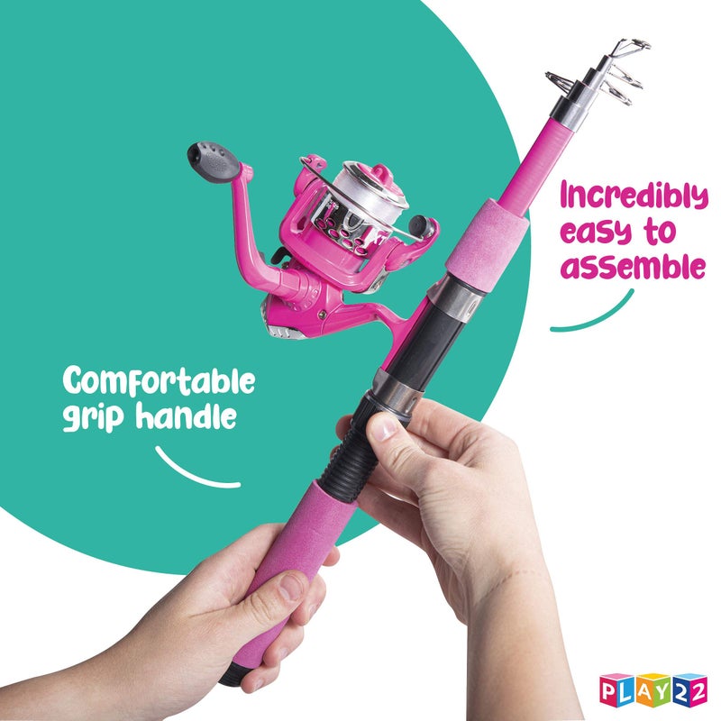 Play22 Kids Fishing Pole Pink - 40 Pc Kids Fishing Rod and Reel Combos - Fishing Poles for Youth Kids Includes Fishing Tackle, Fishing Gear, Fishing Lures, Net, Carry On Bag, Fully Fishing Equipment - Image 3