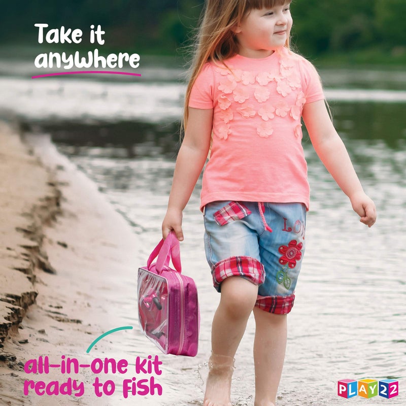 Play22 Kids Fishing Pole Pink - 40 Pc Kids Fishing Rod and Reel Combos - Fishing Poles for Youth Kids Includes Fishing Tackle, Fishing Gear, Fishing Lures, Net, Carry On Bag, Fully Fishing Equipment - Image 2