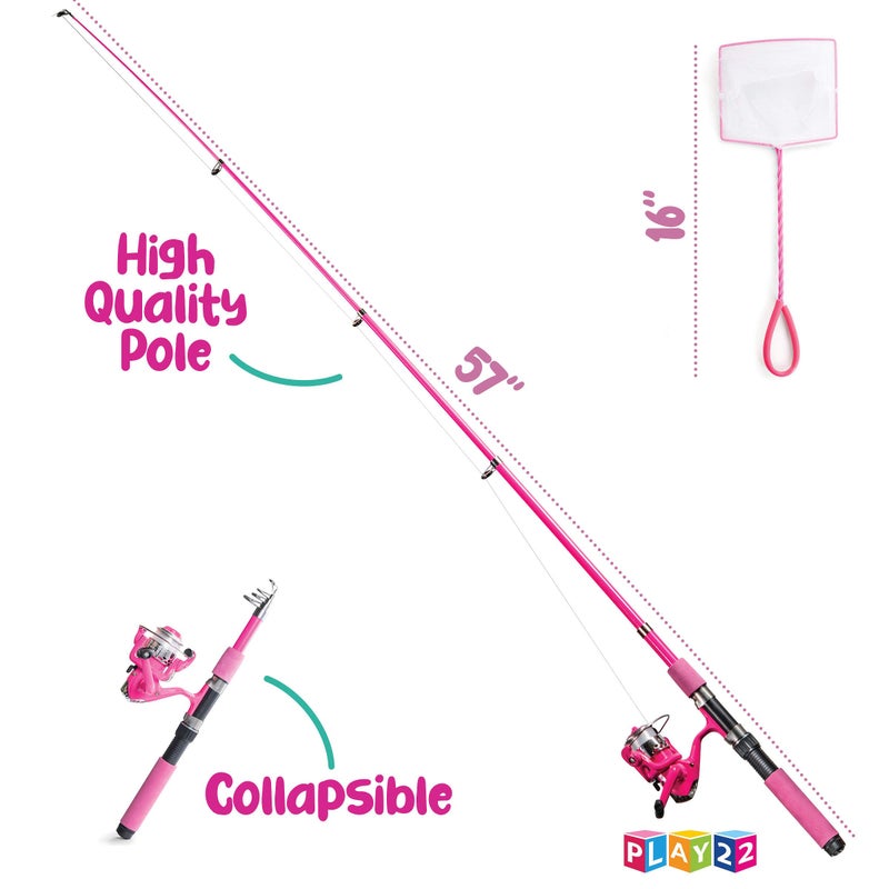 Play22 Kids Fishing Pole Pink - 40 Pc Kids Fishing Rod and Reel Combos - Fishing Poles for Youth Kids Includes Fishing Tackle, Fishing Gear, Fishing Lures, Net, Carry On Bag, Fully Fishing Equipment - Image 5