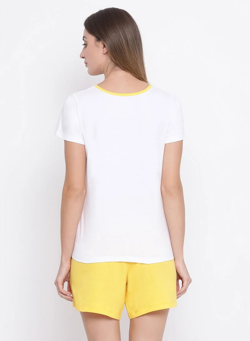 Clovia  Clovia Cotton Rich Heart Print Top And Shorts Set In White  | Best Price UAE