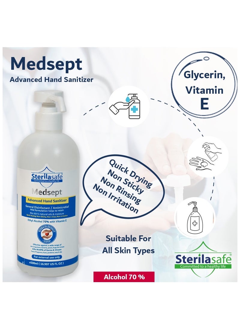 Sterilasafe Sterilasafe MedSept Advanced Hand Sanitizer Ethanol Alcohol Refreshing gel 70%, with Vitamin E, General disinfectant/antimicrobial, Personal Hygiene, 500 ML  - Image 4