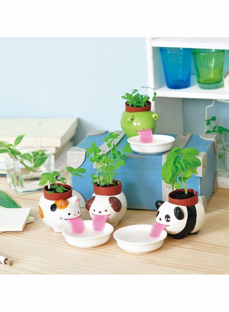 Excefore 4 Pcs Self Watering Planter Drinking Animal Tongue Style Ceramic DIY Mini Backpack Plant Pot for Indoor Outdoor Decoration Home Office Desktop Decor Window Garden Gifts - Image 1