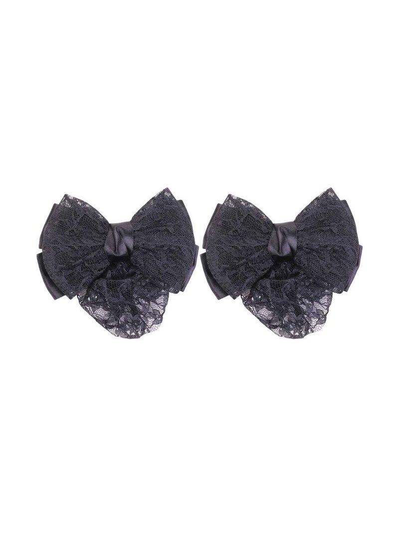 Beaupretty Beaupretty 2Pcs Women Bowknot Hair Bun Cover Barrettes Net Snood Hairnet Decor French Hair Clip Black 