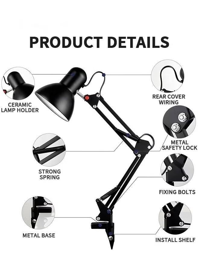 FUOE Adjustable Gooseneck Table Lamp Black Metal Desk Lamp With Interchangeable Base And Clamp Base - Image 3