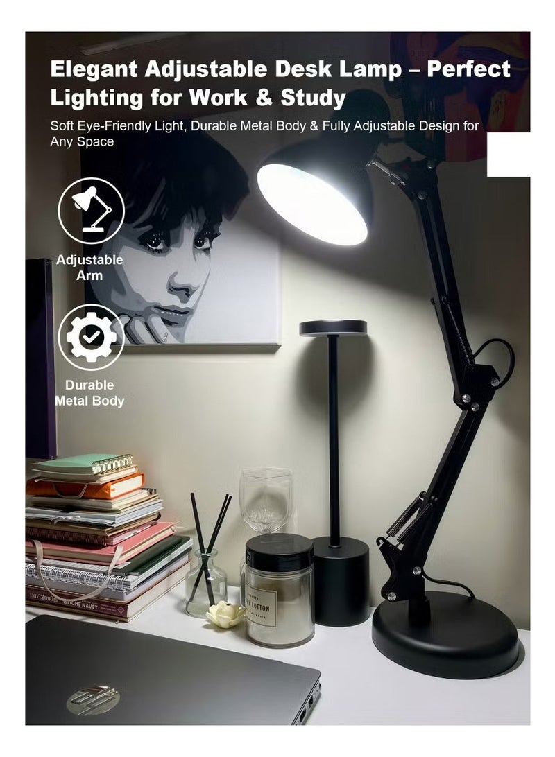 FUOE Adjustable Gooseneck Table Lamp Black Metal Desk Lamp With Interchangeable Base And Clamp Base - Image 4