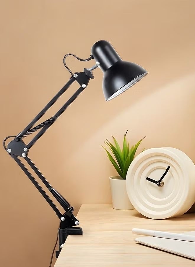 FUOE Adjustable Gooseneck Table Lamp Black Metal Desk Lamp With Interchangeable Base And Clamp Base - Image 2
