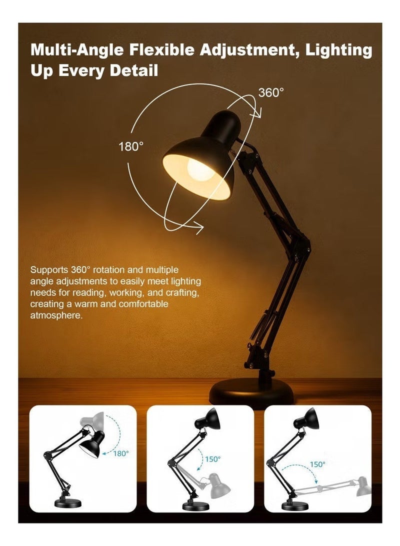 FUOE Adjustable Gooseneck Table Lamp Black Metal Desk Lamp With Interchangeable Base And Clamp Base - Image 3