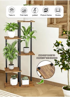 Generic Plant Stand  Multiple Flower Planter Pot Holder Shelf Rack Display for Patio Garden Corner Balcony Living Room (5Tier, Black+Mocha Brown)  - Image 1