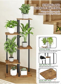 Generic Plant Stand  Multiple Flower Planter Pot Holder Shelf Rack Display for Patio Garden Corner Balcony Living Room (5Tier, Black+Mocha Brown)  - Image 2