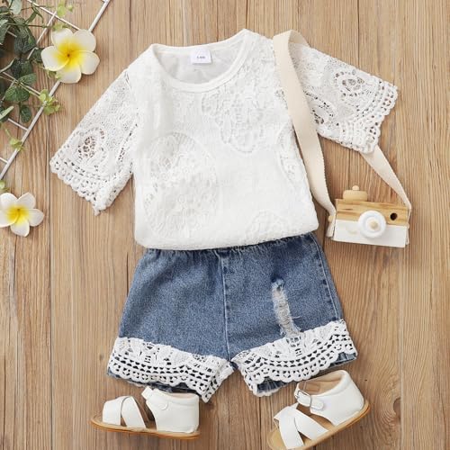 Yvowming Baby Girl Clothes Outfits Toddler Infant Baby Romper Top+Jeans Clothing Set (White 2, 0-3 Months) - Image 2