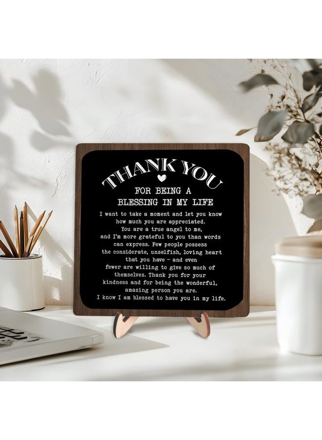 DMADNF Thank You Gifts for Women Men, Appreciation Gifts for Friends, Coworker Leaving Gift, Home Office Decor Wooden Plaque Sign 5.9 x 5.9Inch-Thank You for Being A Blessing in My Life (Black+Brown) - Image 3
