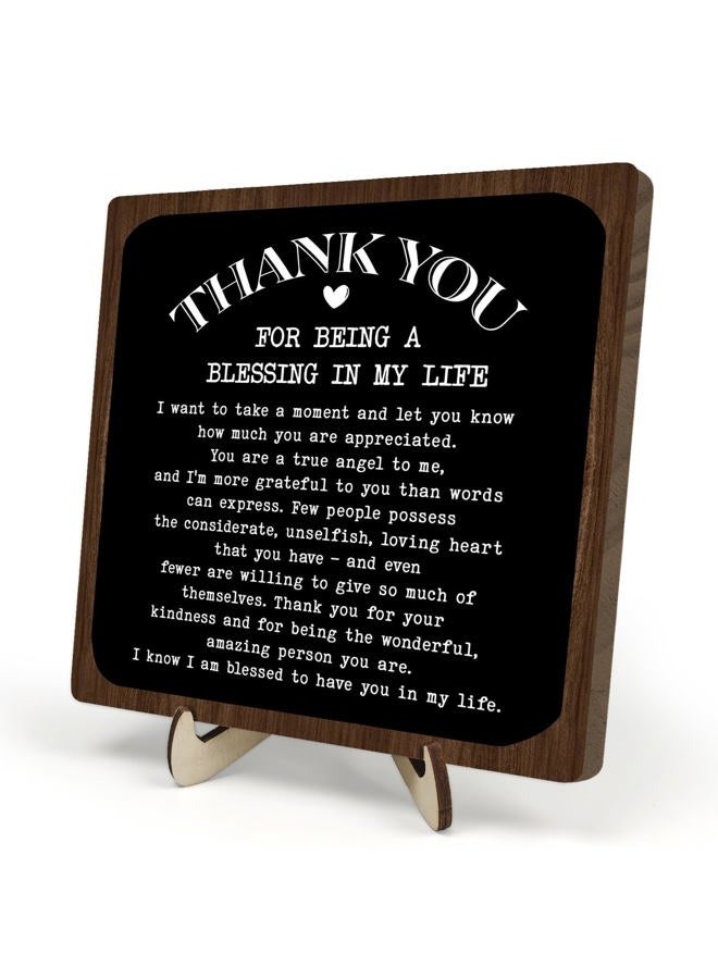 DMADNF Thank You Gifts for Women Men, Appreciation Gifts for Friends, Coworker Leaving Gift, Home Office Decor Wooden Plaque Sign 5.9 x 5.9Inch-Thank You for Being A Blessing in My Life (Black+Brown) - Image 1