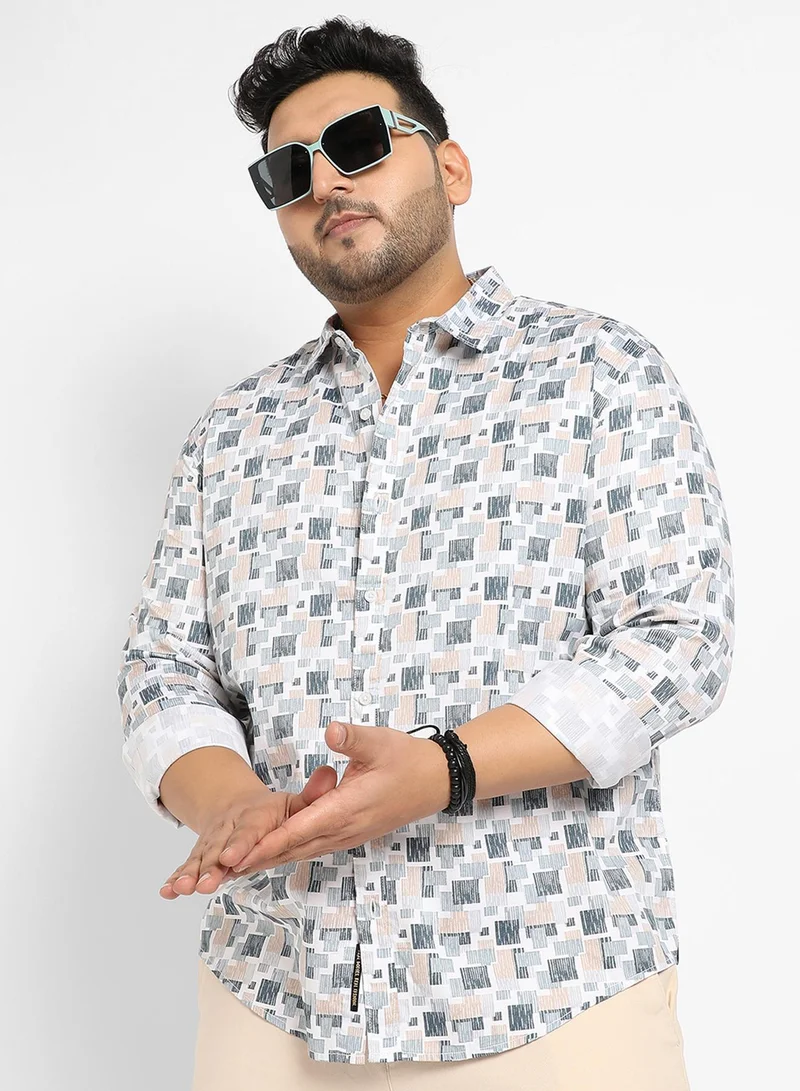 Instafab Plus Men's Blue Abstract Geometric Shirt For Casual Wear | Spread Collar | Long Sleeve | Button Closure | Cotton Shirt Crafted With Comfort Fit For Everyday Wear