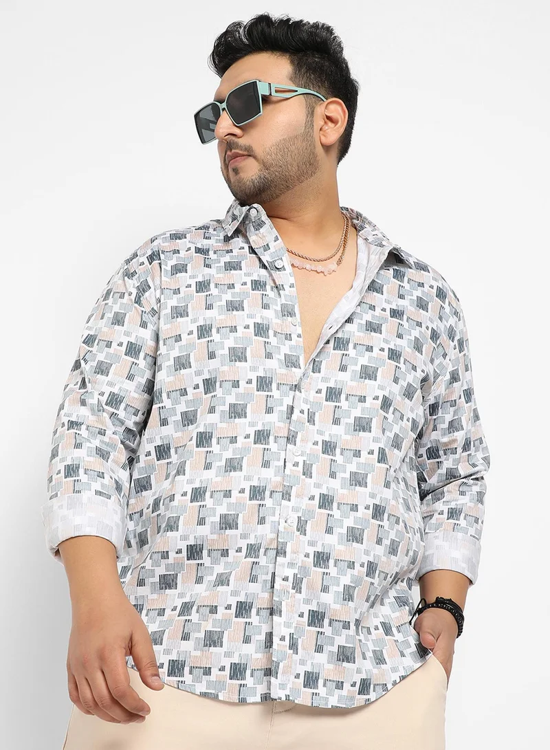 Instafab Plus Men's Blue Abstract Geometric Shirt For Casual Wear | Spread Collar | Long Sleeve | Button Closure | Cotton Shirt Crafted With Comfort Fit For Everyday Wear