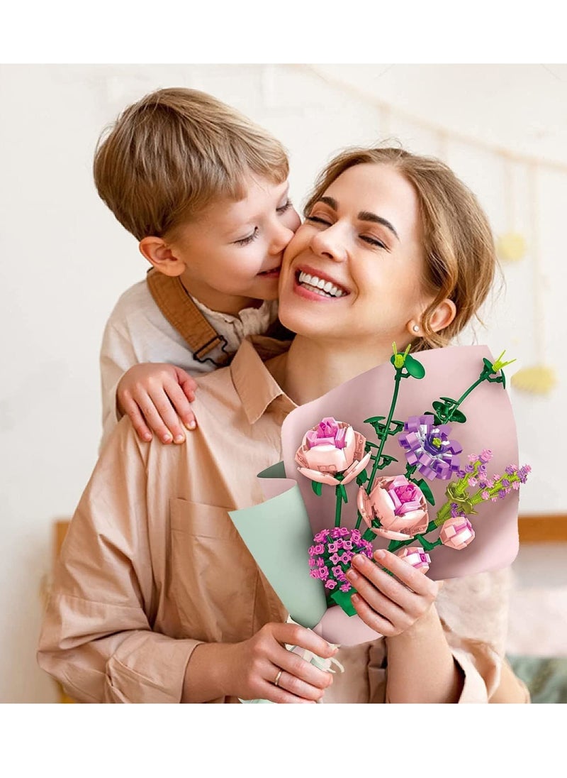 SYOSI Rose Flower Bouquet Building Kit, Unique Artificial Flowers with LED Light&Wrapping Paper and Card, DIY Creative Flower Bouquet Set- Ideal Gifts for Adult Girl Kids Birthday 413 Pieces  - Image 2
