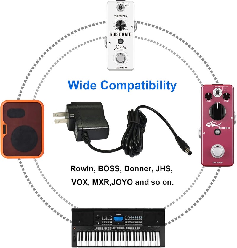 Rowin DC 9V 500mA Power Supply for Guitar Effect Pedals Power Adapter with No Current Noise Negative Center - Image 2