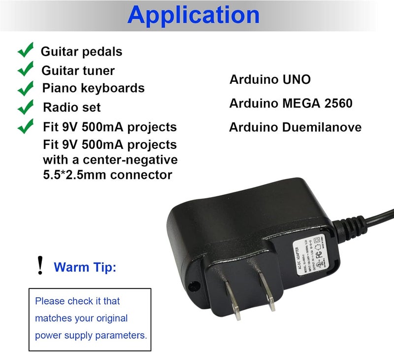 Rowin DC 9V 500mA Power Supply for Guitar Effect Pedals Power Adapter with No Current Noise Negative Center - Image 4