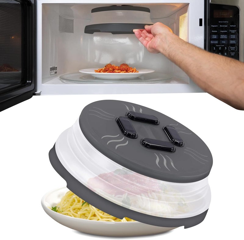 HOVER COVER Magnetic Microwave Splatter Cover, Collapsible Microwave Cover for Food - Vented & Magnetic Microwave Plate Cover, 10-inch, BPA-Free - Graphite - Image 1