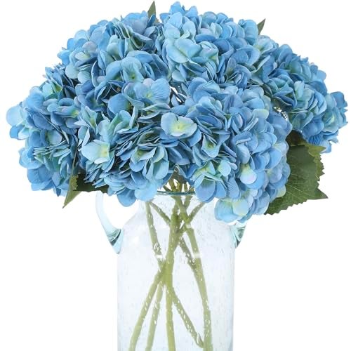 Kimura's Cabin Kimuras Cabin 6pcs Hydrangea Artificial Flowers Silk Faux Hydrangea Flowers with Stems Fake Hydrangeas for Wedding Bouquets Arrangement Home Table Centerpieces Baby Shower Party DecorationBlue - Image 1