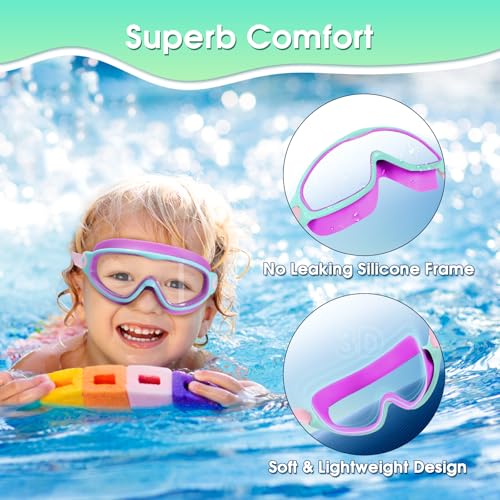 EverSport Goggles for Kids 6-14, 2 Pack Swimming Goggles, Clear Vision Anti-fog Pool Swim Goggles with Nose Cover Wide View Water Swim Mask for kids Toddler Girls Boys Teens age 4-7 8-14 8-12 3-5 3-6 - Image 3