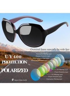 Joopin Oversized Sunglasses Polarized, Fashion Big Chunky Shades For Women, Full Coverage Ladies Large Shades Sun Glasses (Black+Black Purple)  - Image 5